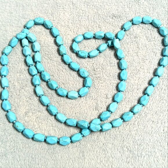 Vintage Hand knotted Turquoise Bead Necklace 22" Long - Picture 4 of 11